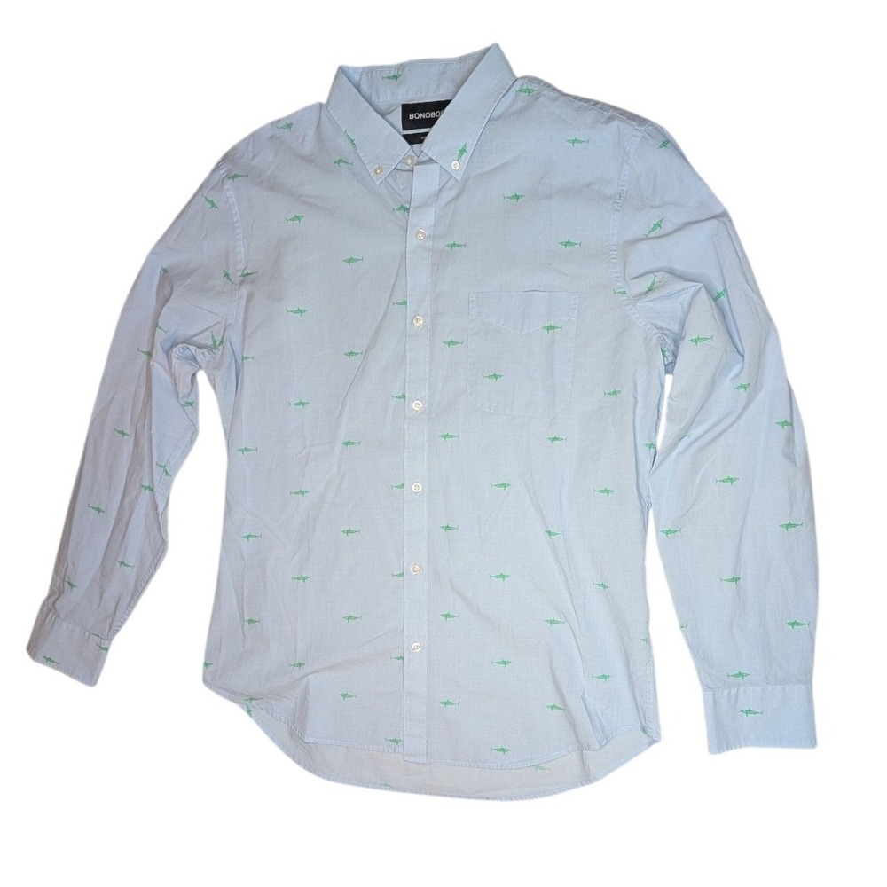 Bonobos Button Down‎ Mens XL Blue Shark Print Tailored Fit Cotton Long Sleeve